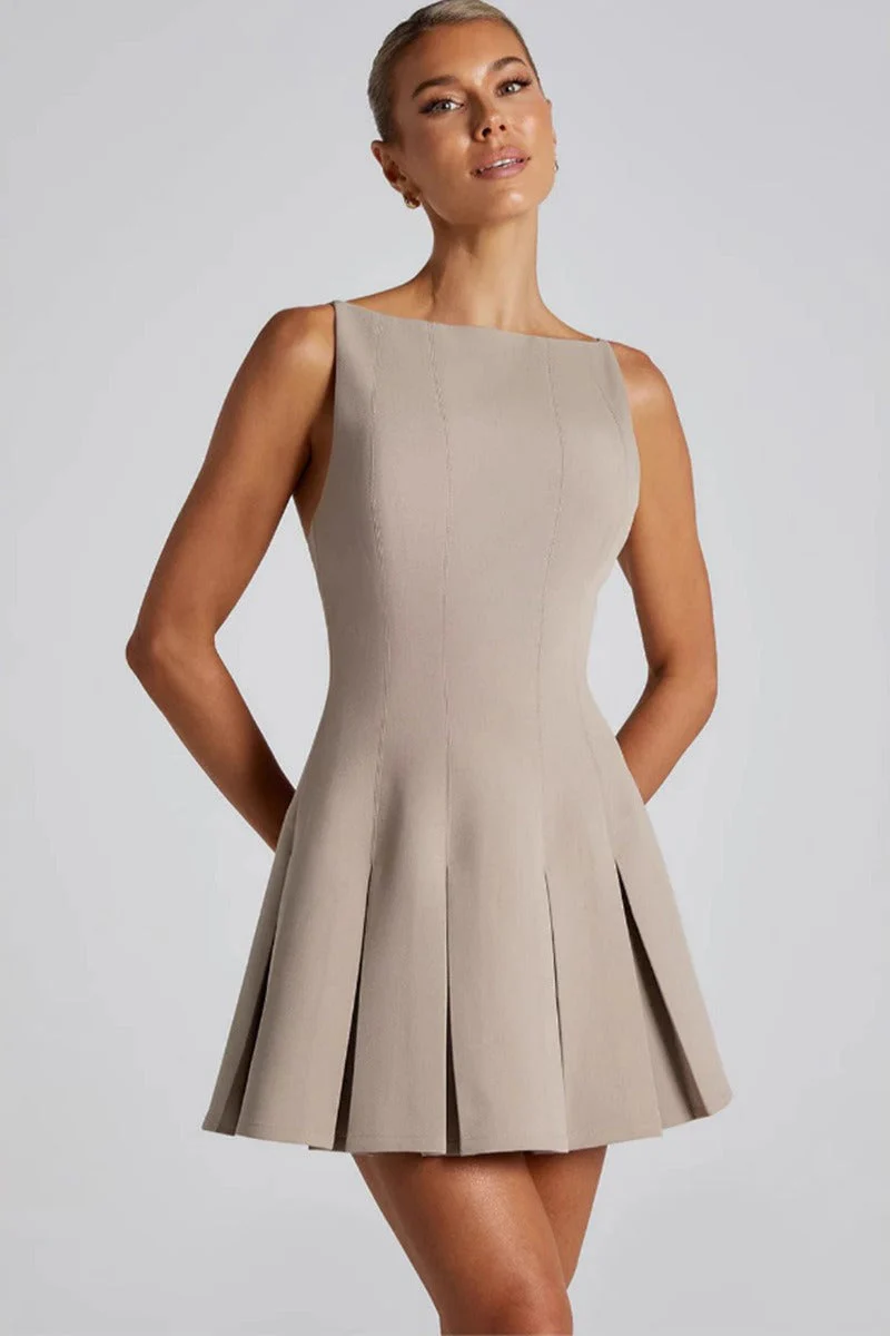 Solid Color Wide Hem Sleeveless Cocktail Dress - Image 7