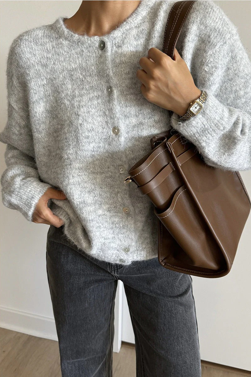 Solid Color Wool Blend Cardigan - Image 2