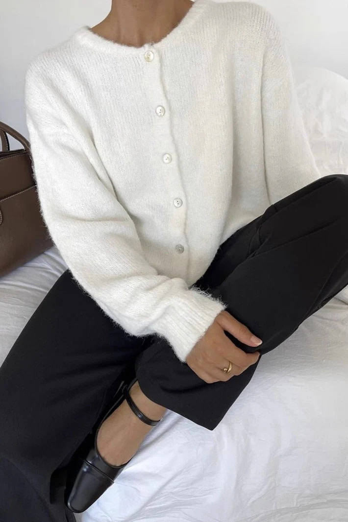 Solid Color Wool Blend Cardigan - Image 3