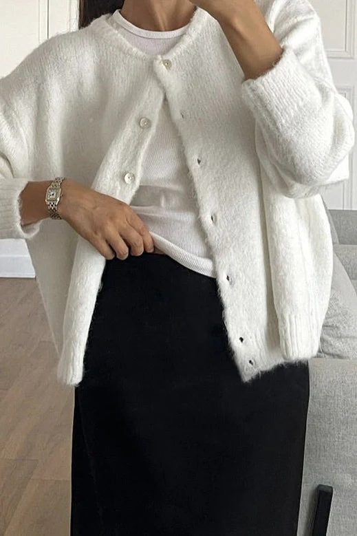 Solid Color Wool Blend Cardigan - Image 4