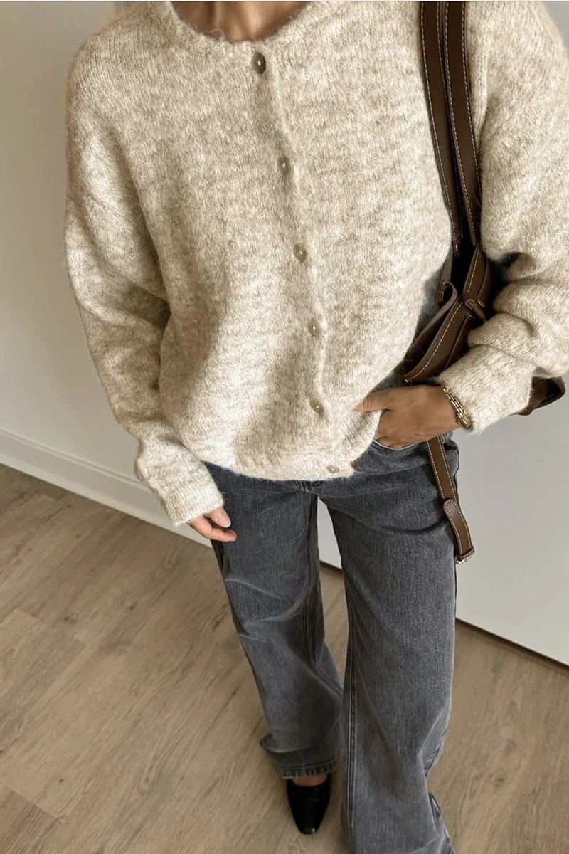 Solid Color Wool Blend Cardigan - Image 5