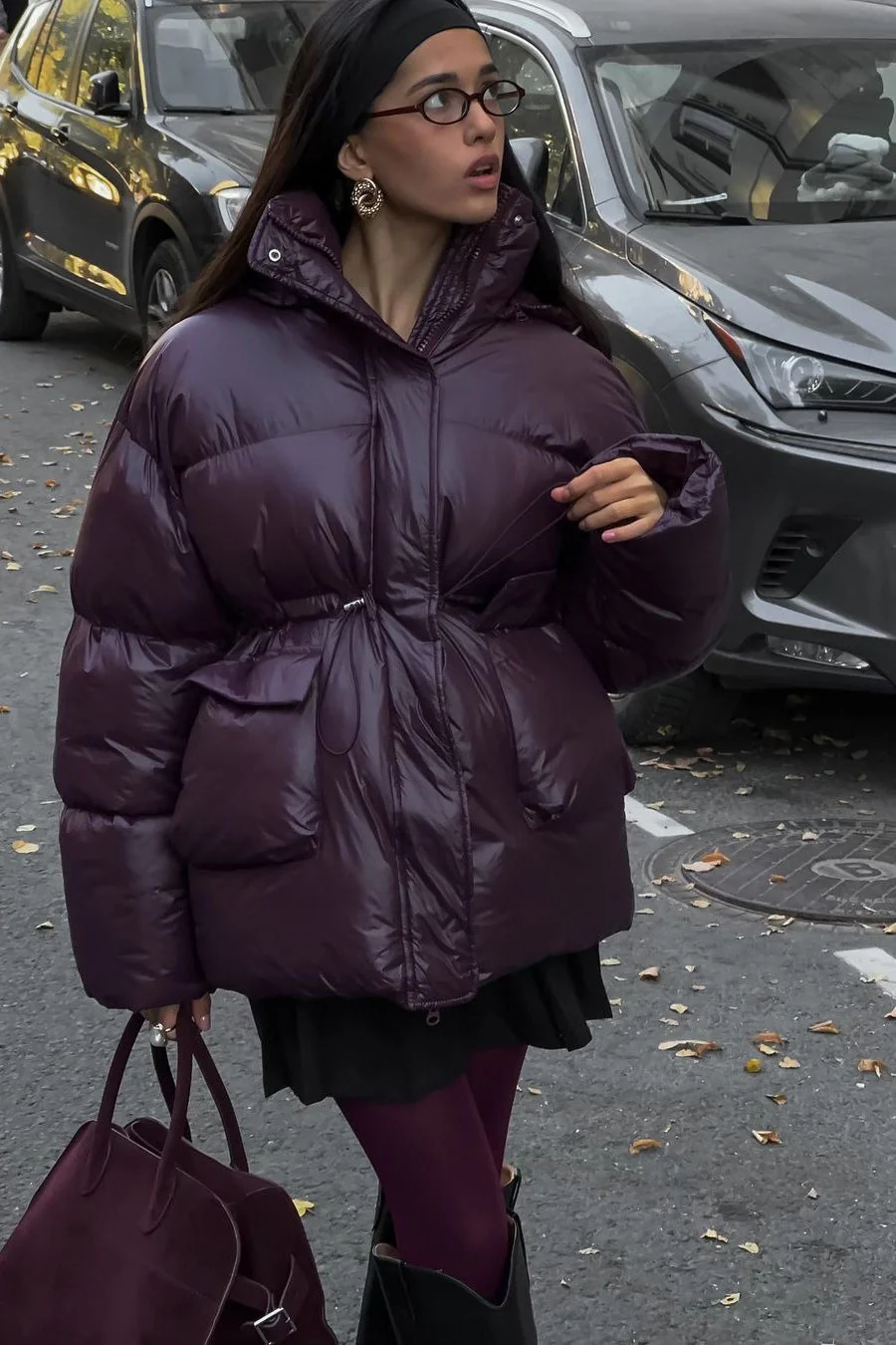 Solid Color Zipped Hooded Puffer Jacket - Image 6