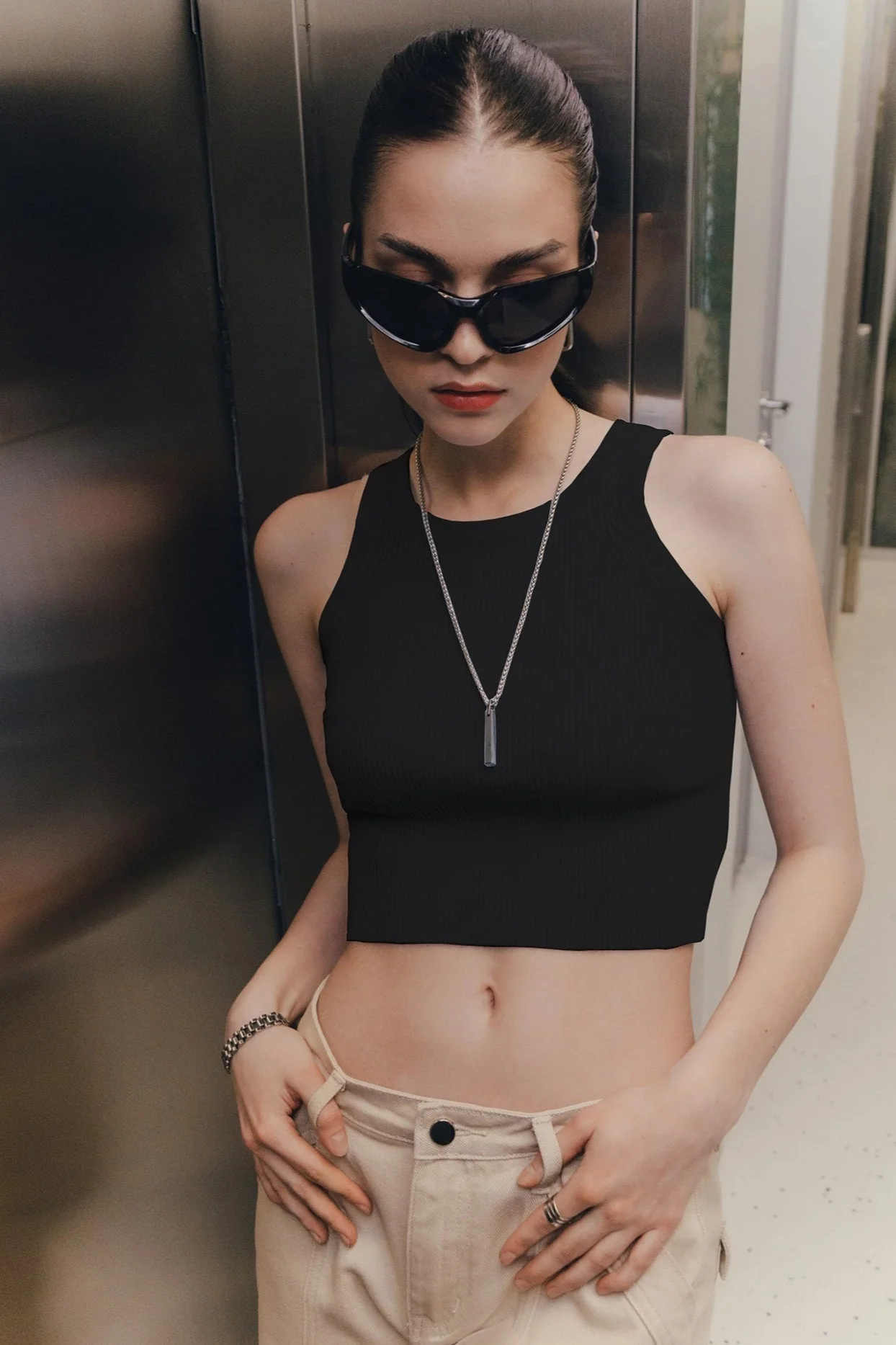 Solid Cropped Knit Top - Image 6