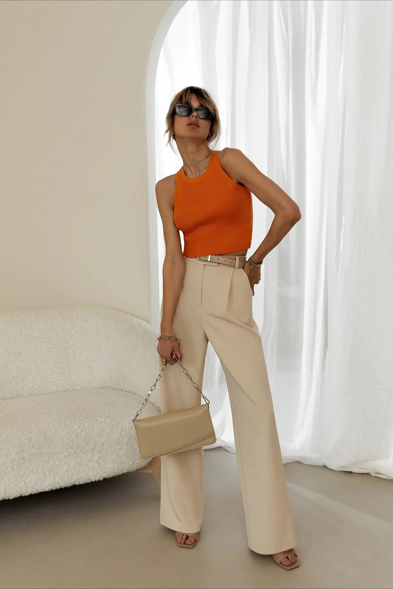 Solid Cropped Knit Top - Image 8