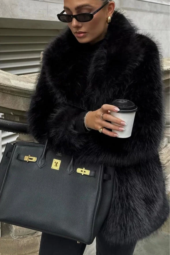 Solid Eco Faux Fur Coat - Image 2