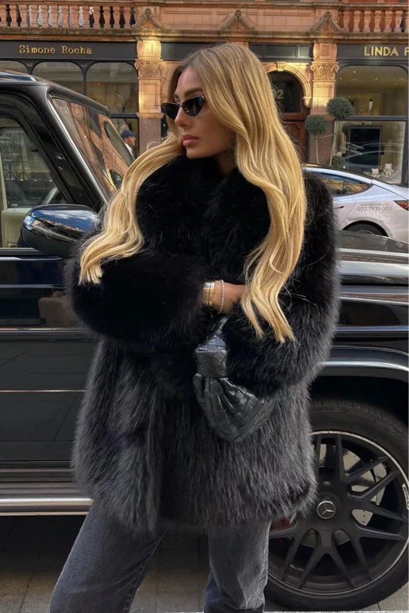 Solid Eco Faux Fur Coat - Image 3