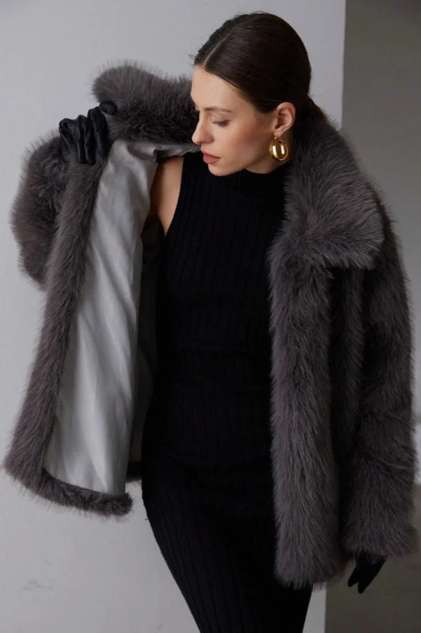 Solid Faux Fur Winter Coat - Image 6