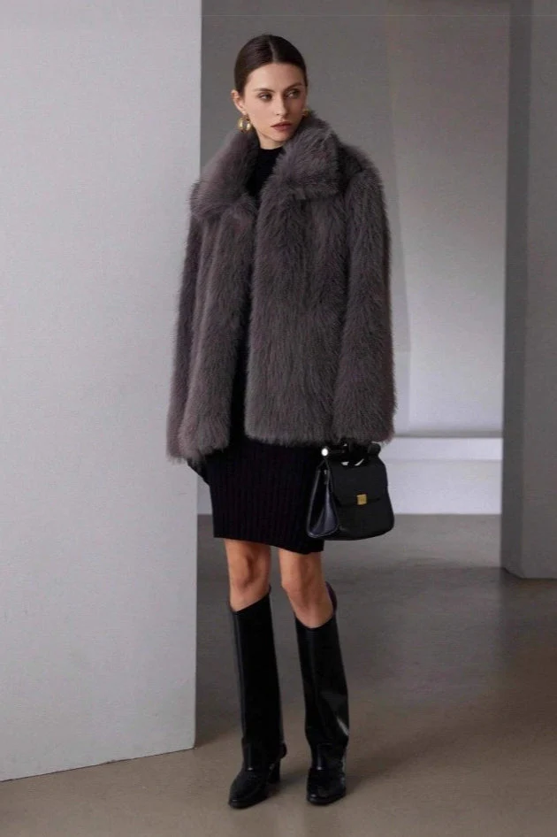 Solid Faux Fur Winter Coat - Image 7