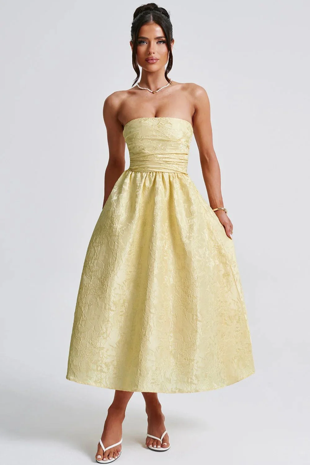 Solid Jacquard Strapless A-Line Party Dress - Image 11