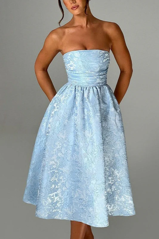 Solid Jacquard Strapless A-Line Party Dress - Image 12