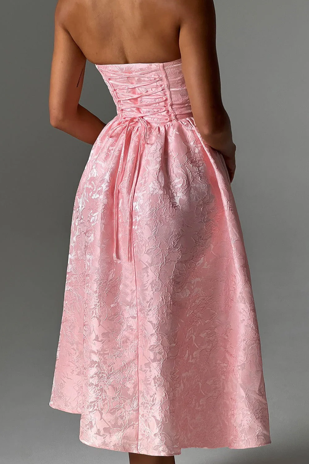 Solid Jacquard Strapless A-Line Party Dress - Image 4