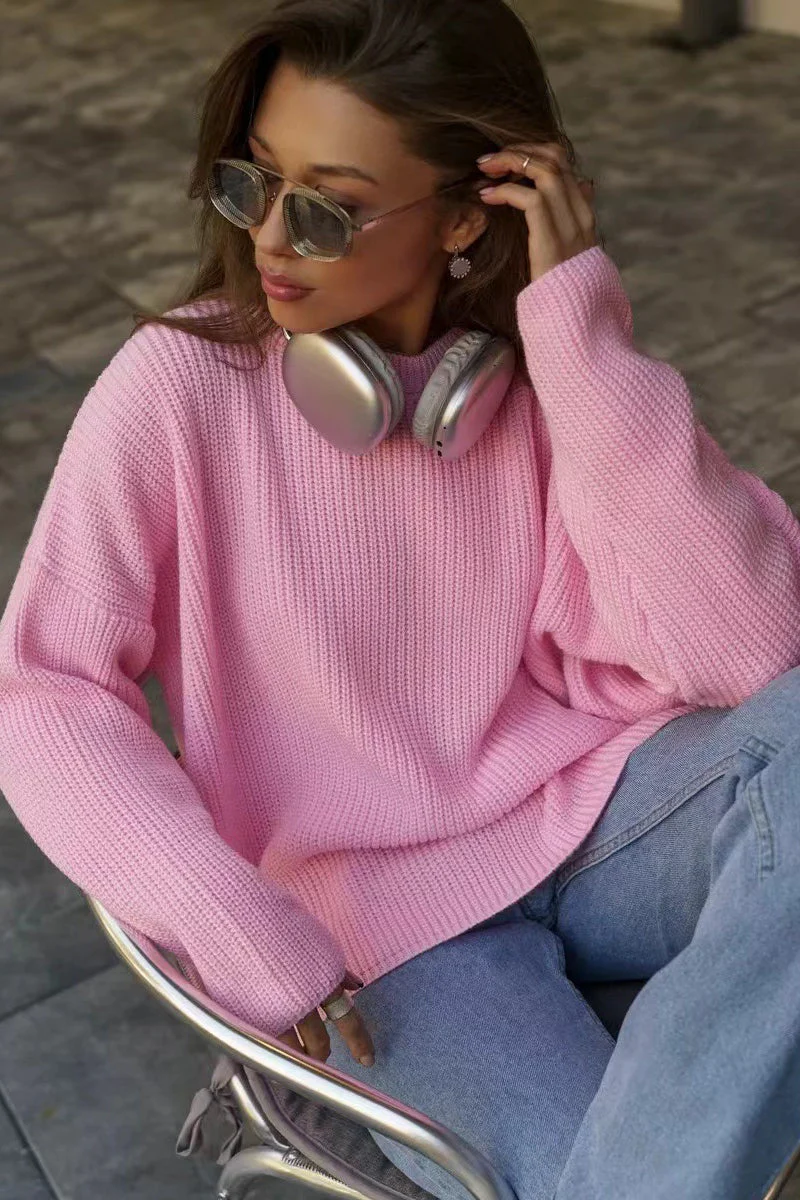 Solid Knit Crewneck Pullover Sweater - Image 19