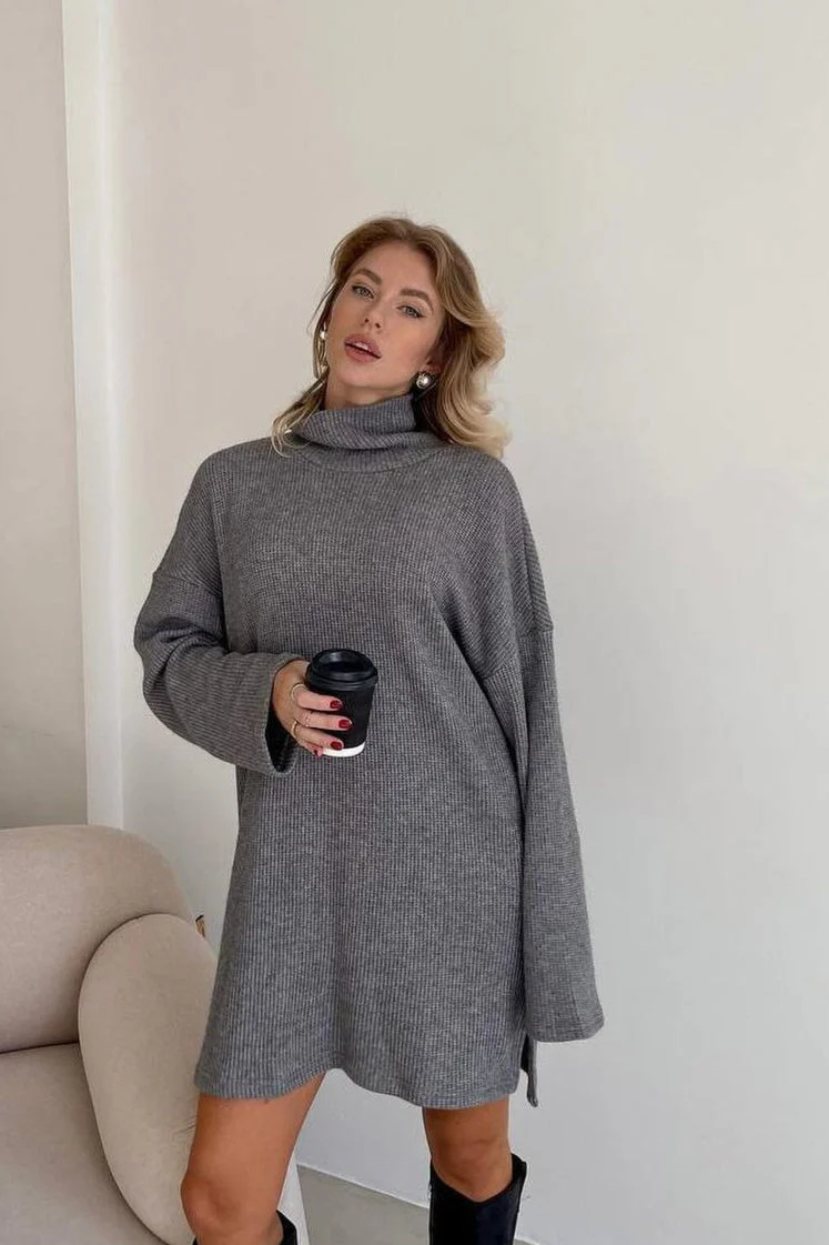 Solid Knit Pullover Sweater Dress - Image 2