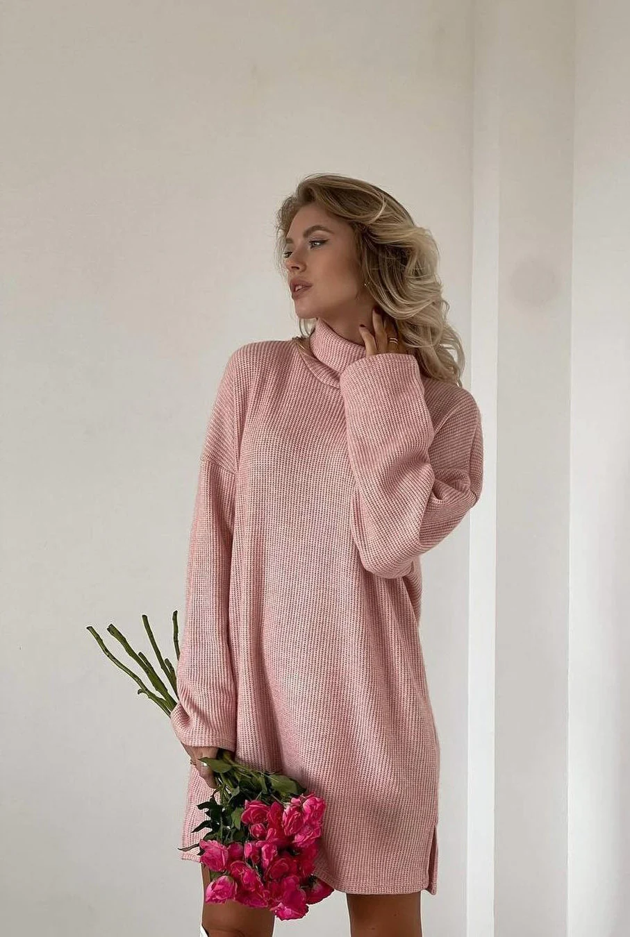 Solid Knit Pullover Sweater Dress - Image 4