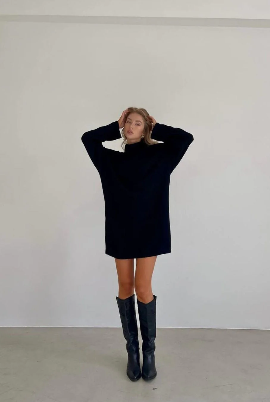 Solid Knit Pullover Sweater Dress - Image 9