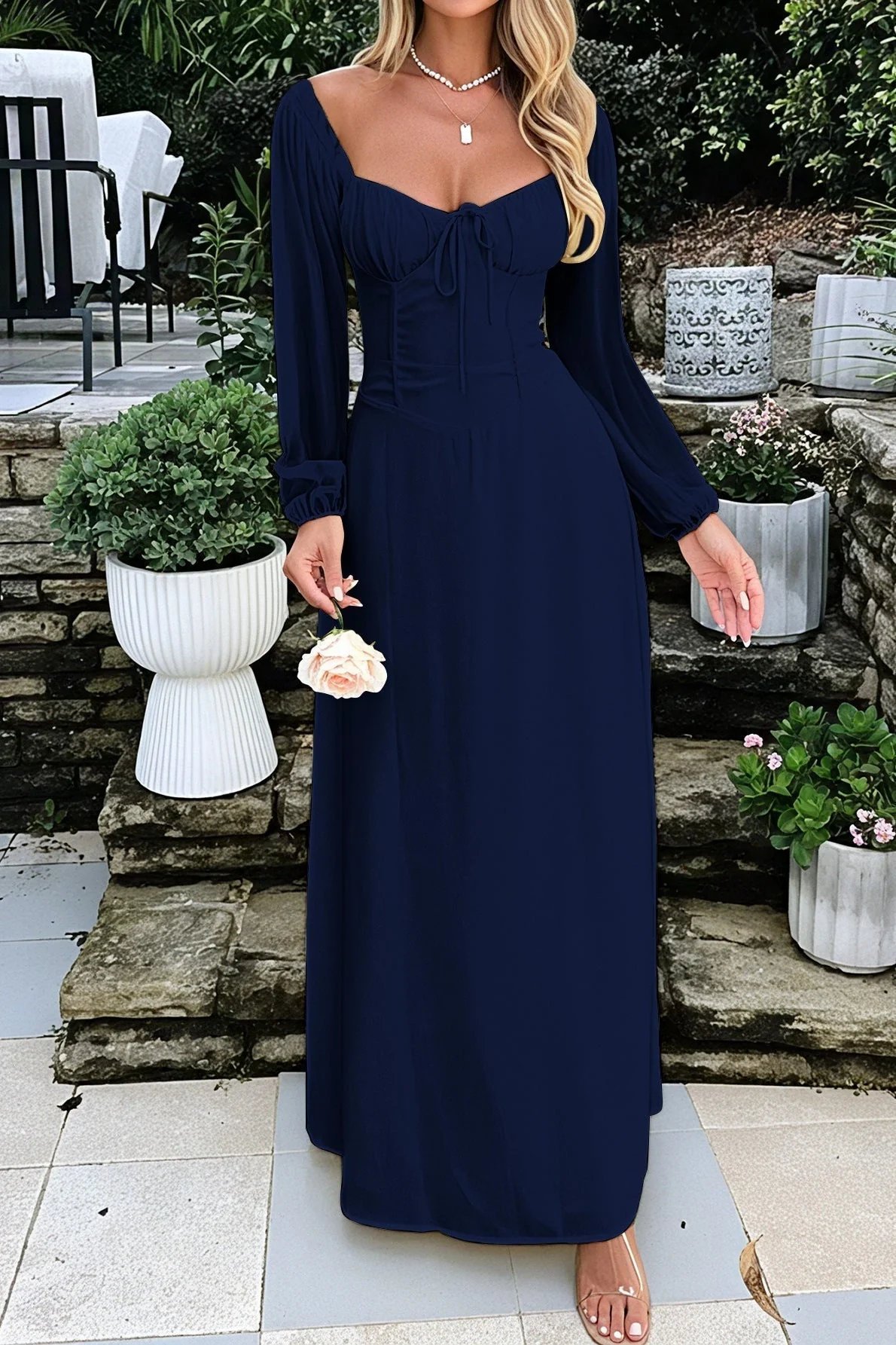 Solid Long Sleeve Party Dress - Image 11