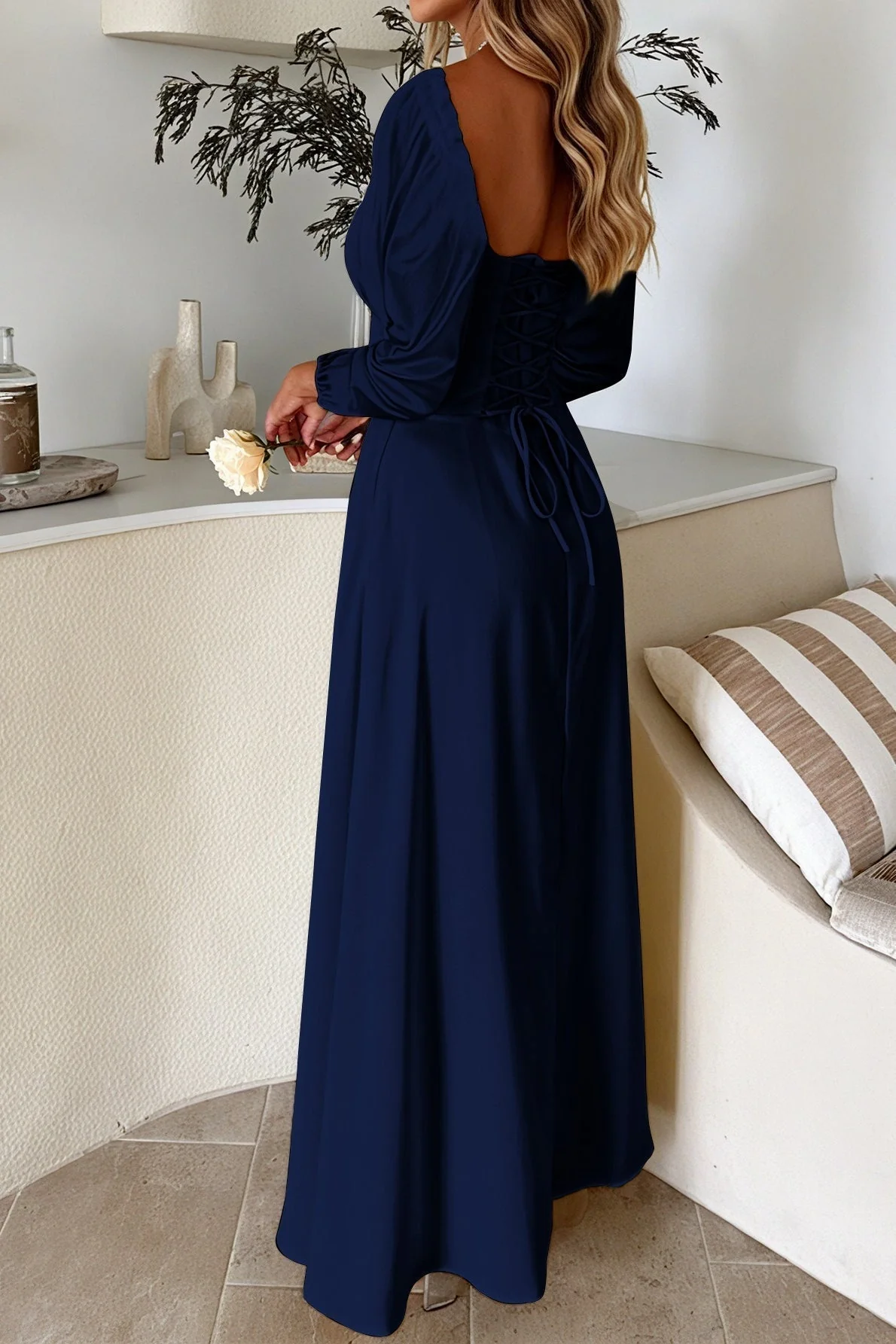 Solid Long Sleeve Party Dress - Image 14