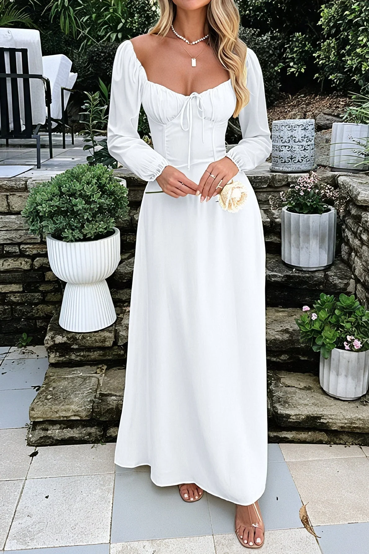 Solid Long Sleeve Party Dress - Image 3