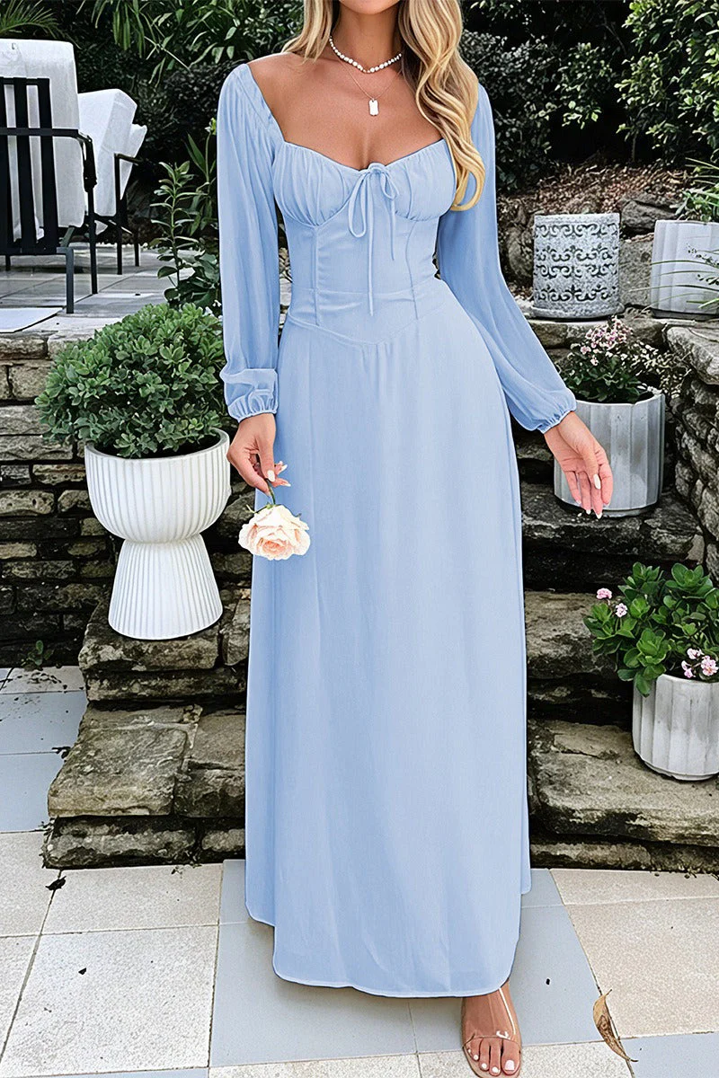 Solid Long Sleeve Party Dress - Image 4
