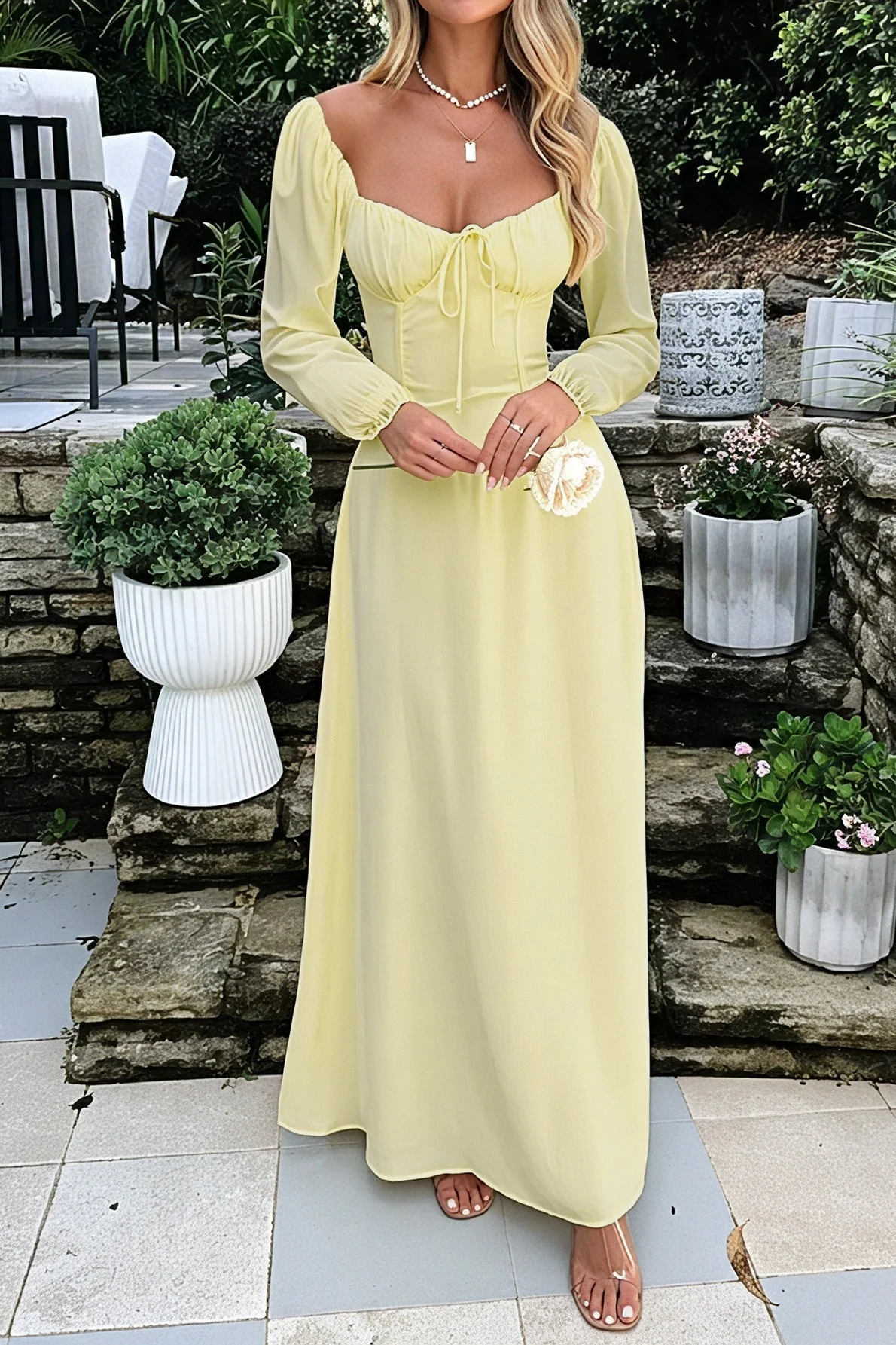 Solid Long Sleeve Party Dress - Image 8