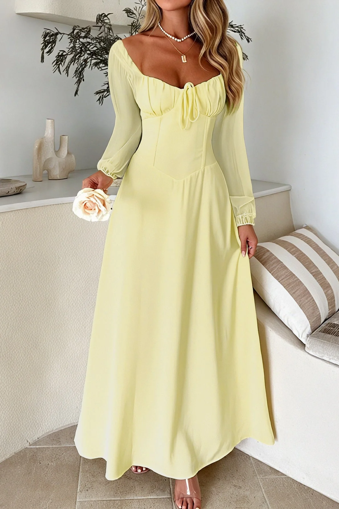 Solid Long Sleeve Party Dress - Image 9
