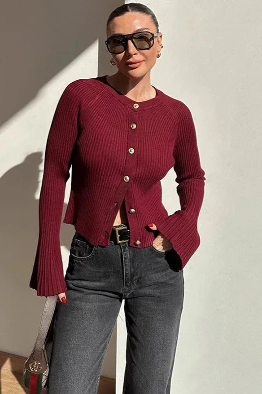 Solid Rib Knit Slim Cardigan - Image 2