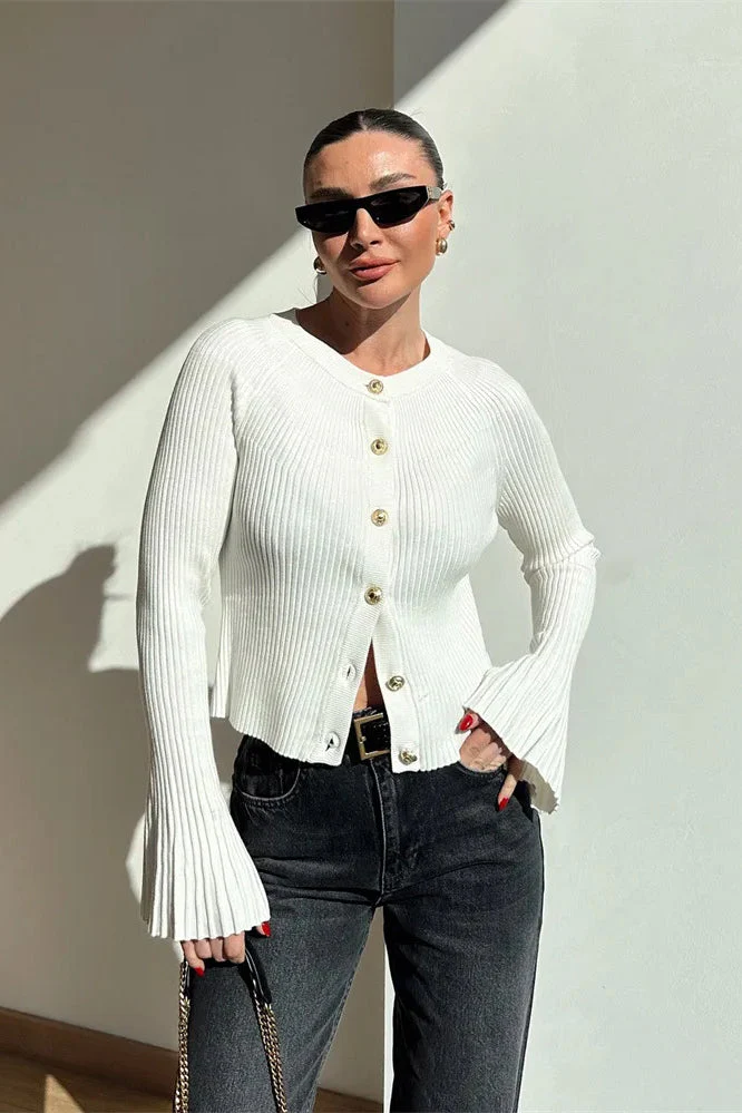Solid Rib Knit Slim Cardigan - Image 3