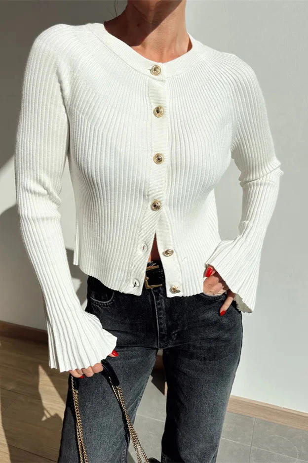 Solid Rib Knit Slim Cardigan - Image 5