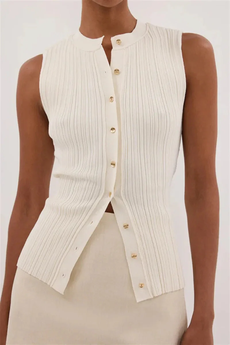 Solid Ribbed Sleeveless Cardigan - Image 2