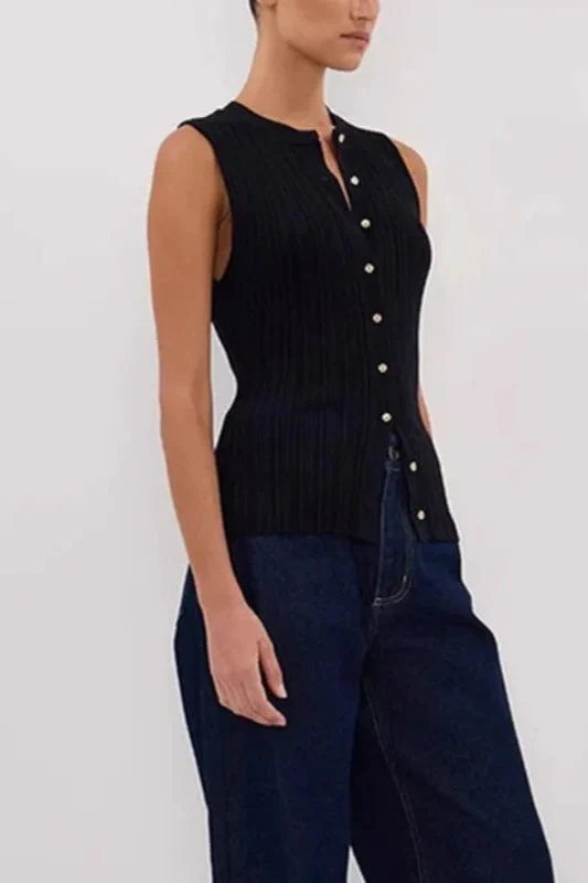 Solid Ribbed Sleeveless Cardigan - Image 4