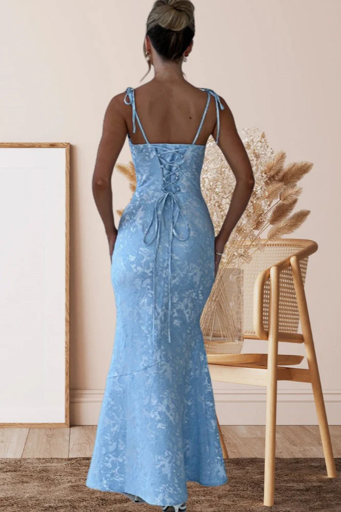 Solid Sash Backless Mermaid Formal Dress - Image 5
