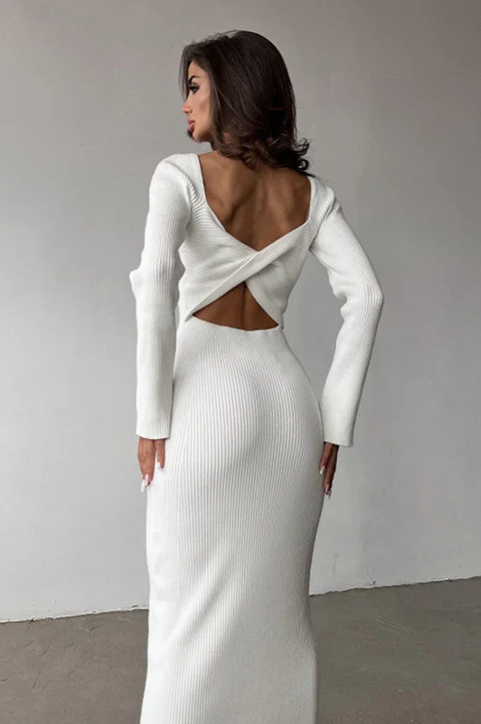 Solid Slim Convertible Backless Sweater Dress - Image 2
