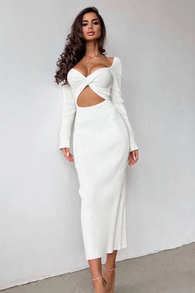 Solid Slim Convertible Backless Sweater Dress - Image 4