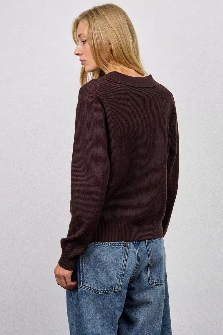 Solid V Neck Button Down Cardigan - Image 3