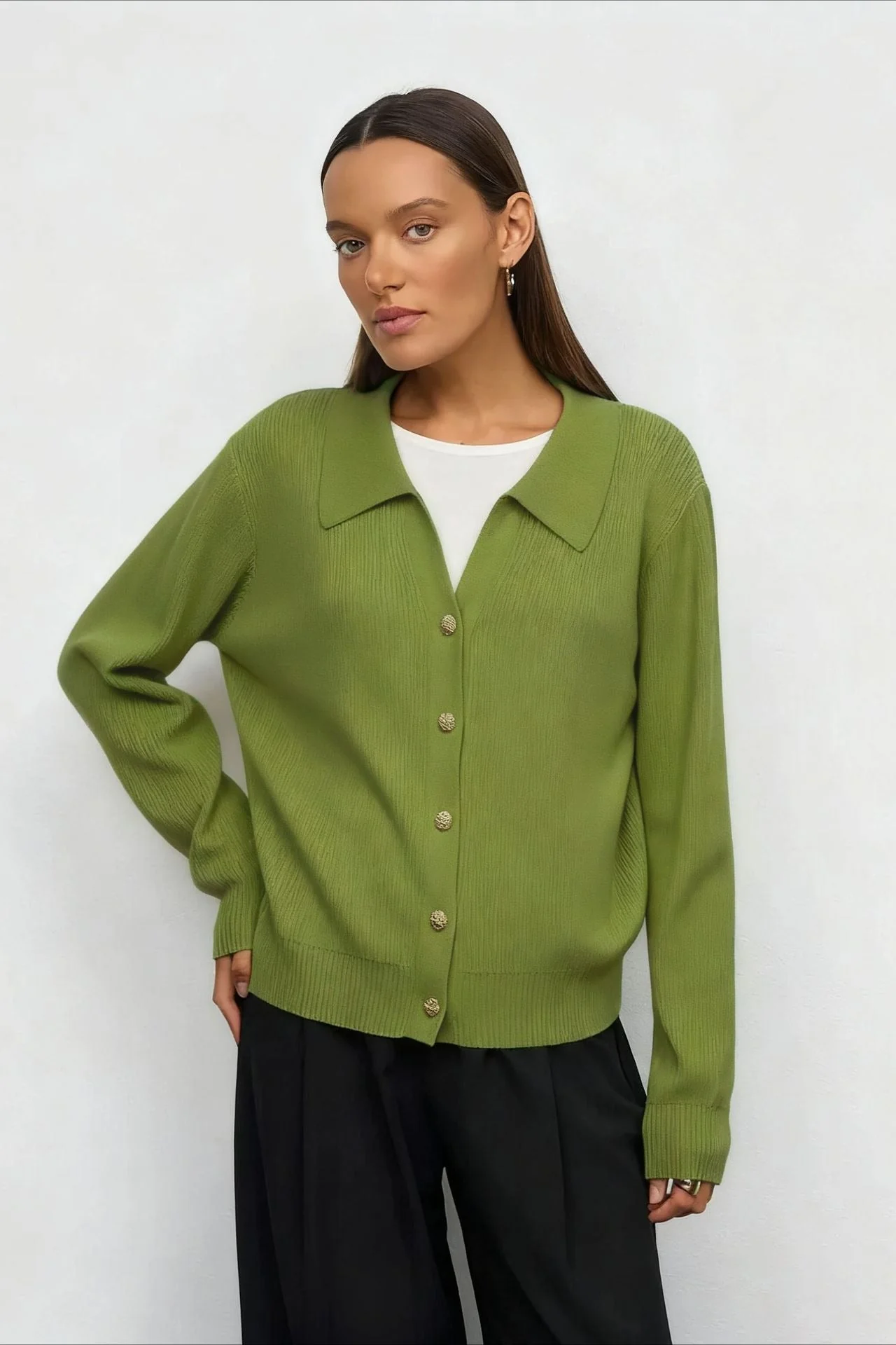 Solid V Neck Button Down Cardigan - Image 8