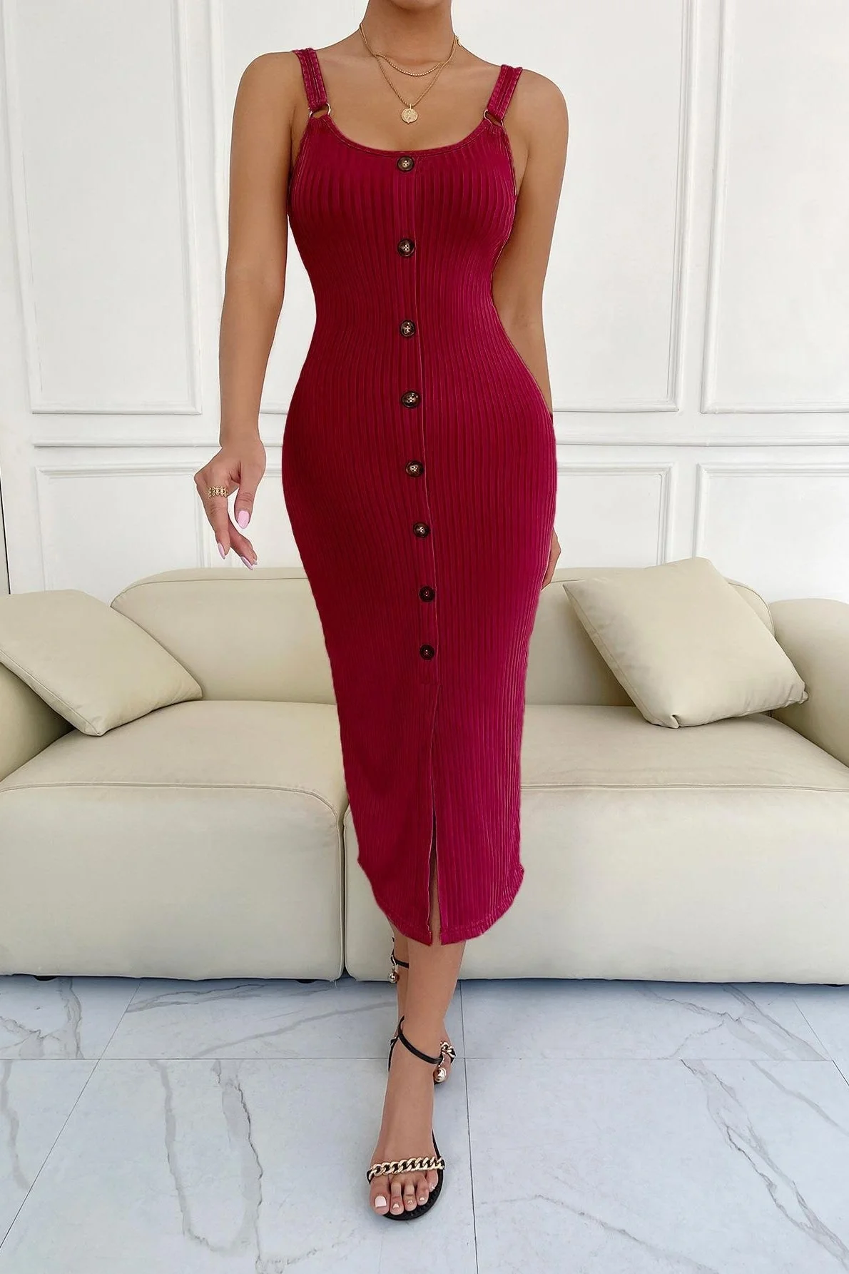 Spaghetti Strap Knit Sweater Dress - Image 14