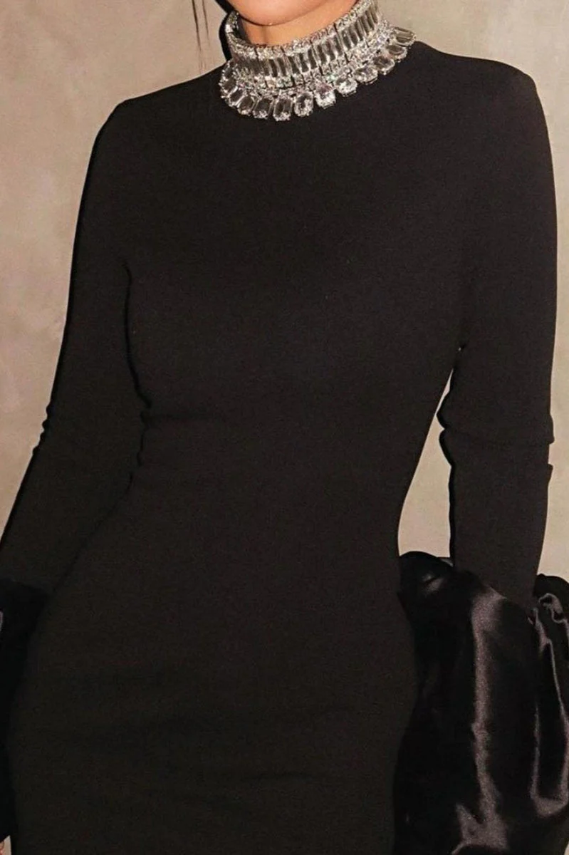 Sparkling Round Neck Long Sleeve Bubble Sleeve Formal Dress - Image 3
