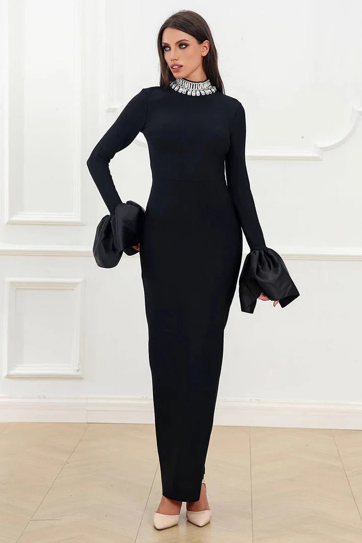 Sparkling Round Neck Long Sleeve Bubble Sleeve Formal Dress - Image 5
