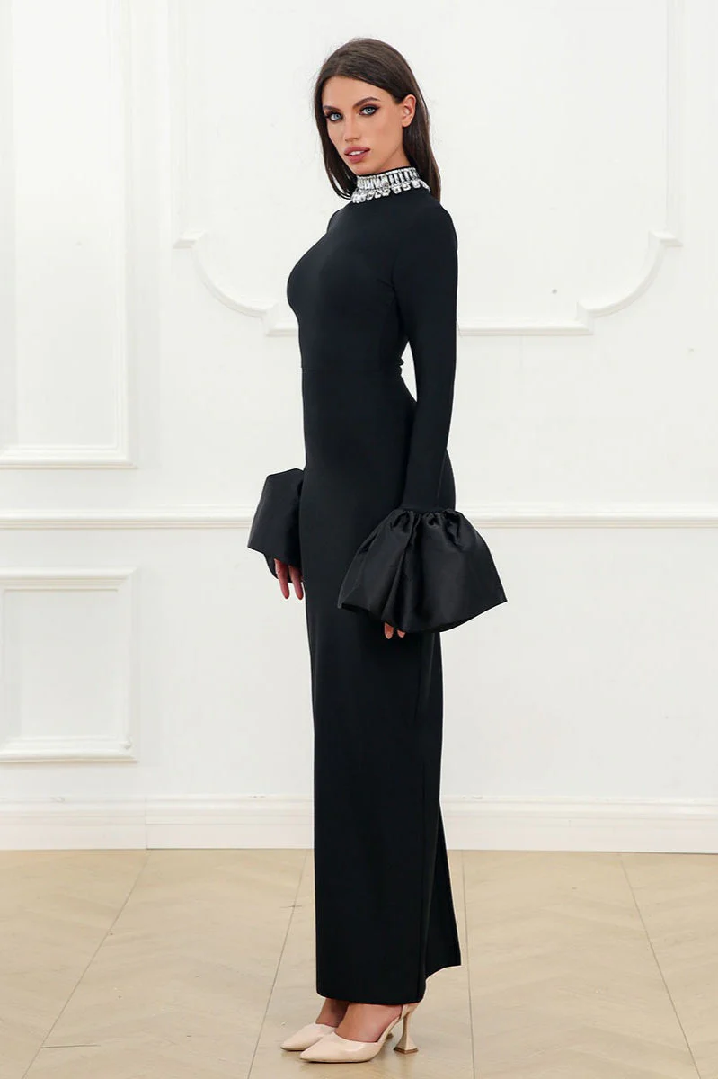 Sparkling Round Neck Long Sleeve Bubble Sleeve Formal Dress - Image 6