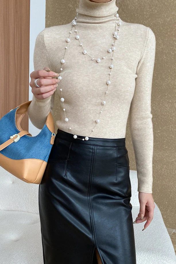Stacked Neck Slim Fit Essential Knit Top - Image 3