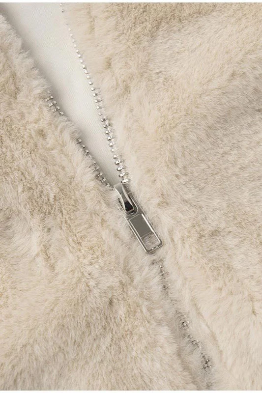 Stand Collar Faux Fur Cropped Jacket - Image 9