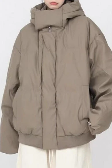 Stand Collar High Neck Hooded Puffer Jacket - Image 3