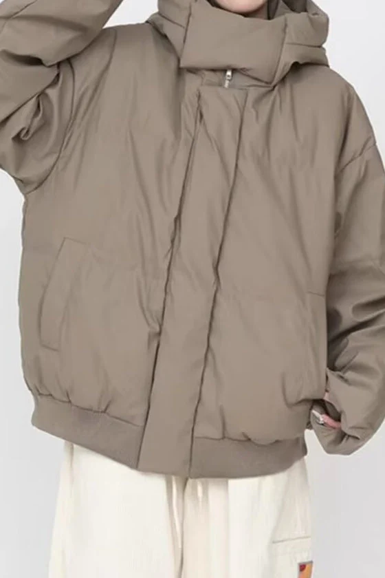 Stand Collar High Neck Hooded Puffer Jacket - Image 4