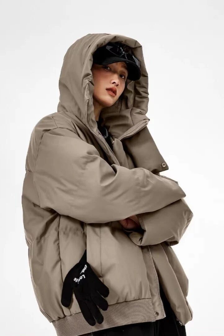 Stand Collar High Neck Hooded Puffer Jacket - Image 5