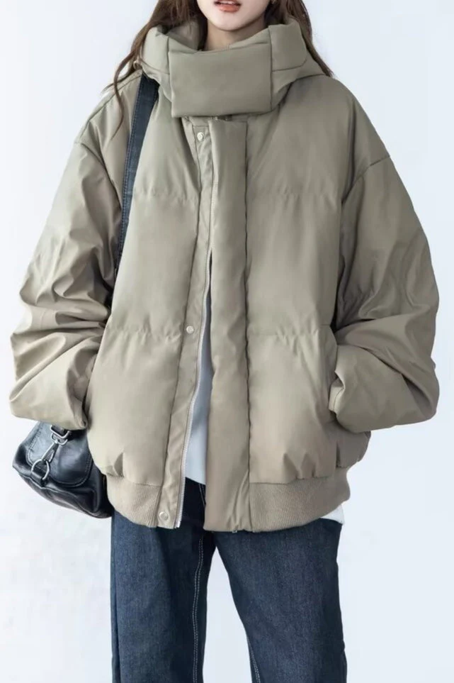 Stand Collar High Neck Hooded Puffer Jacket - Image 7