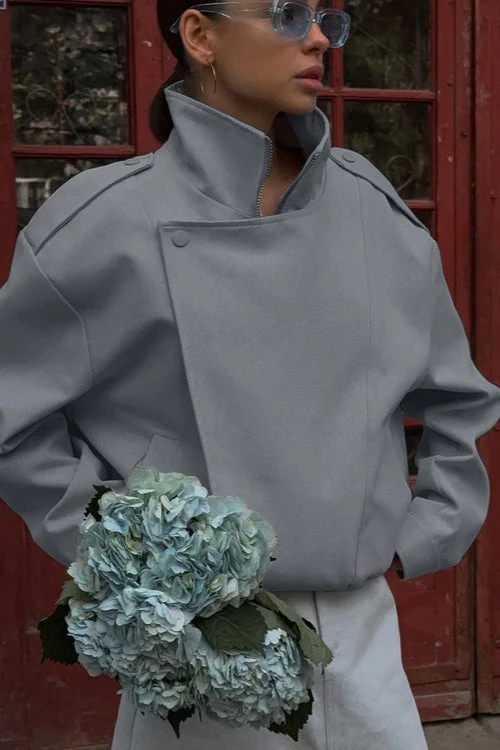Stand Collar Long Sleeve Tailored Jacket - Image 2