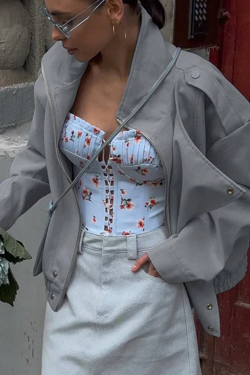 Stand Collar Long Sleeve Tailored Jacket - Image 3