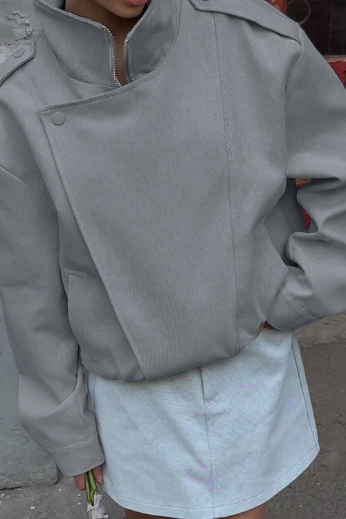 Stand Collar Long Sleeve Tailored Jacket - Image 5