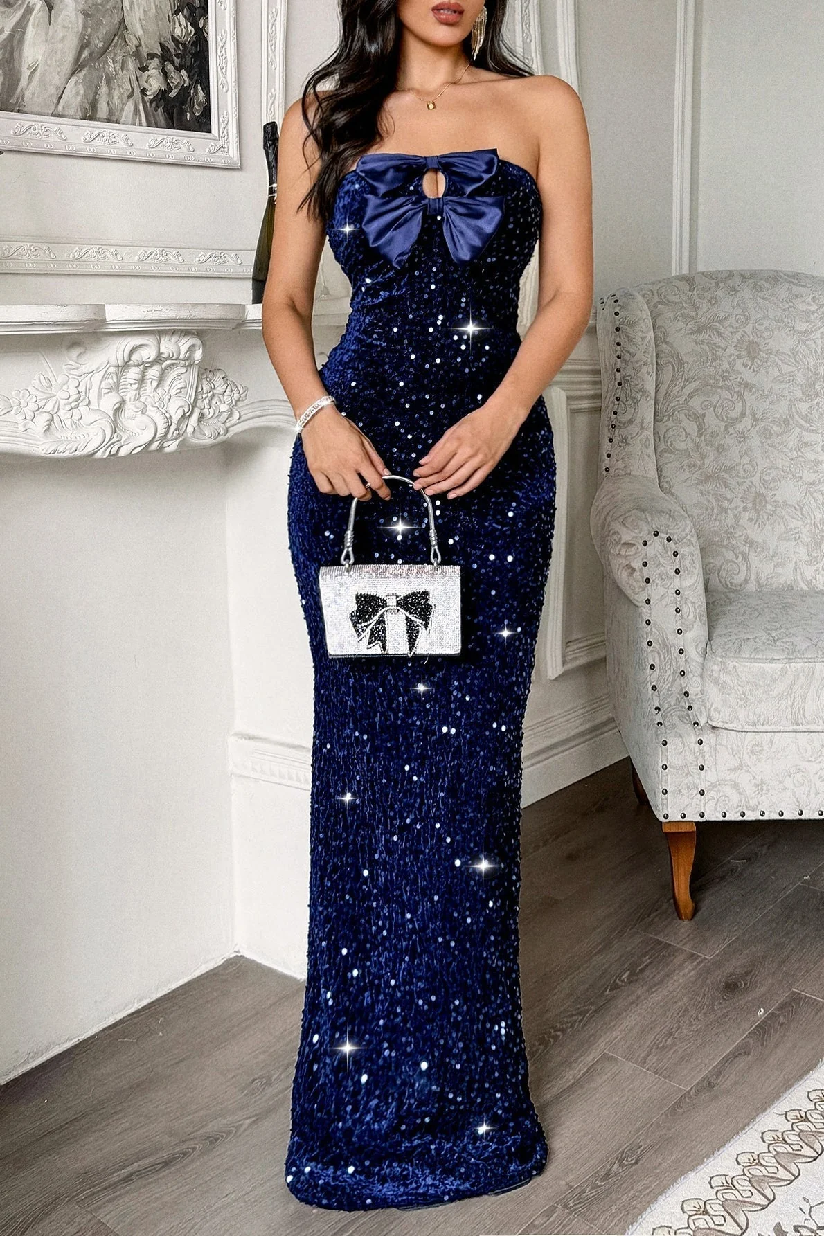 Strapless Bow Maxi Party Dress - Image 5