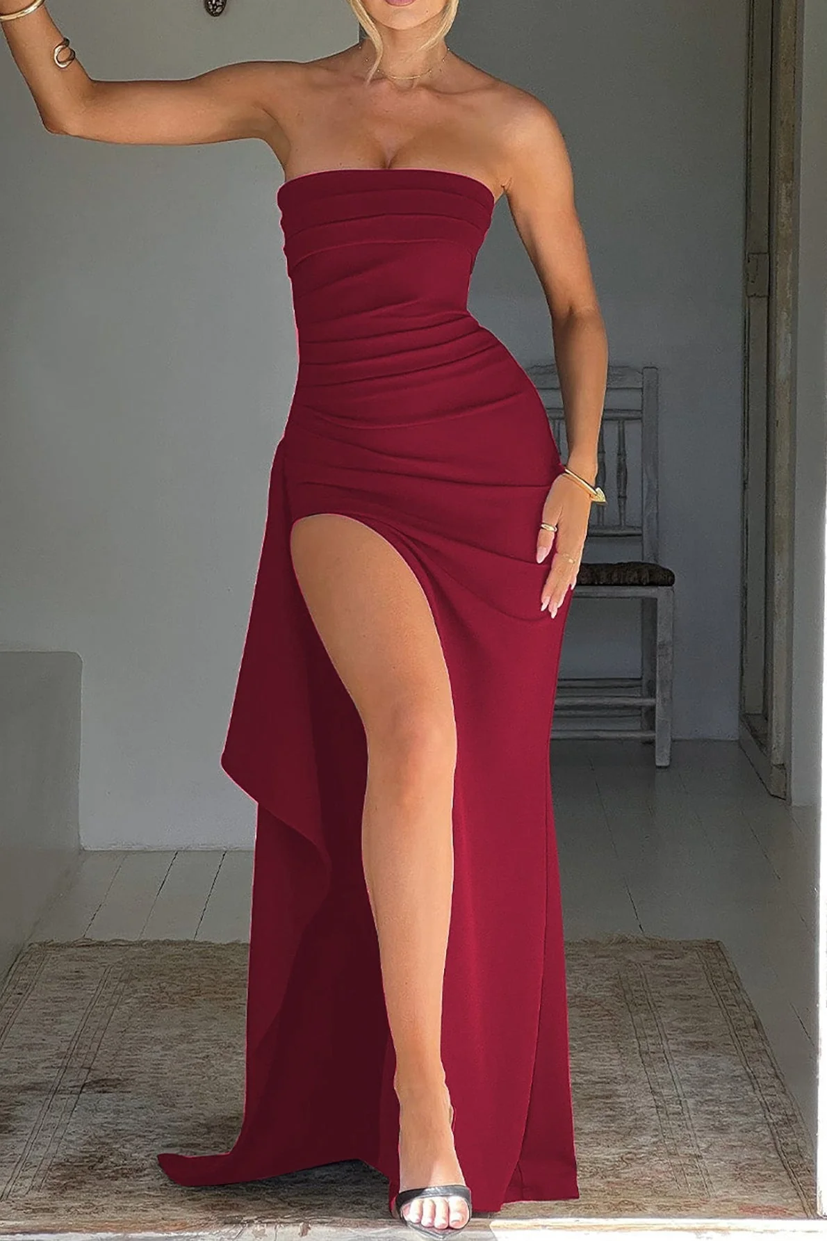 Strapless High Slit Maxi Party Dress - Image 4